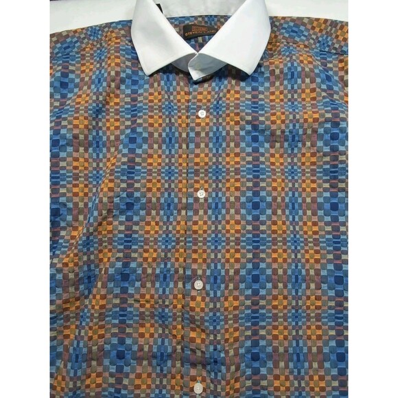 Steven Land Multicolor Square Geometric Pattern Dress Shirt 17 1/2 36/37 Tall - Picture 7 of 14